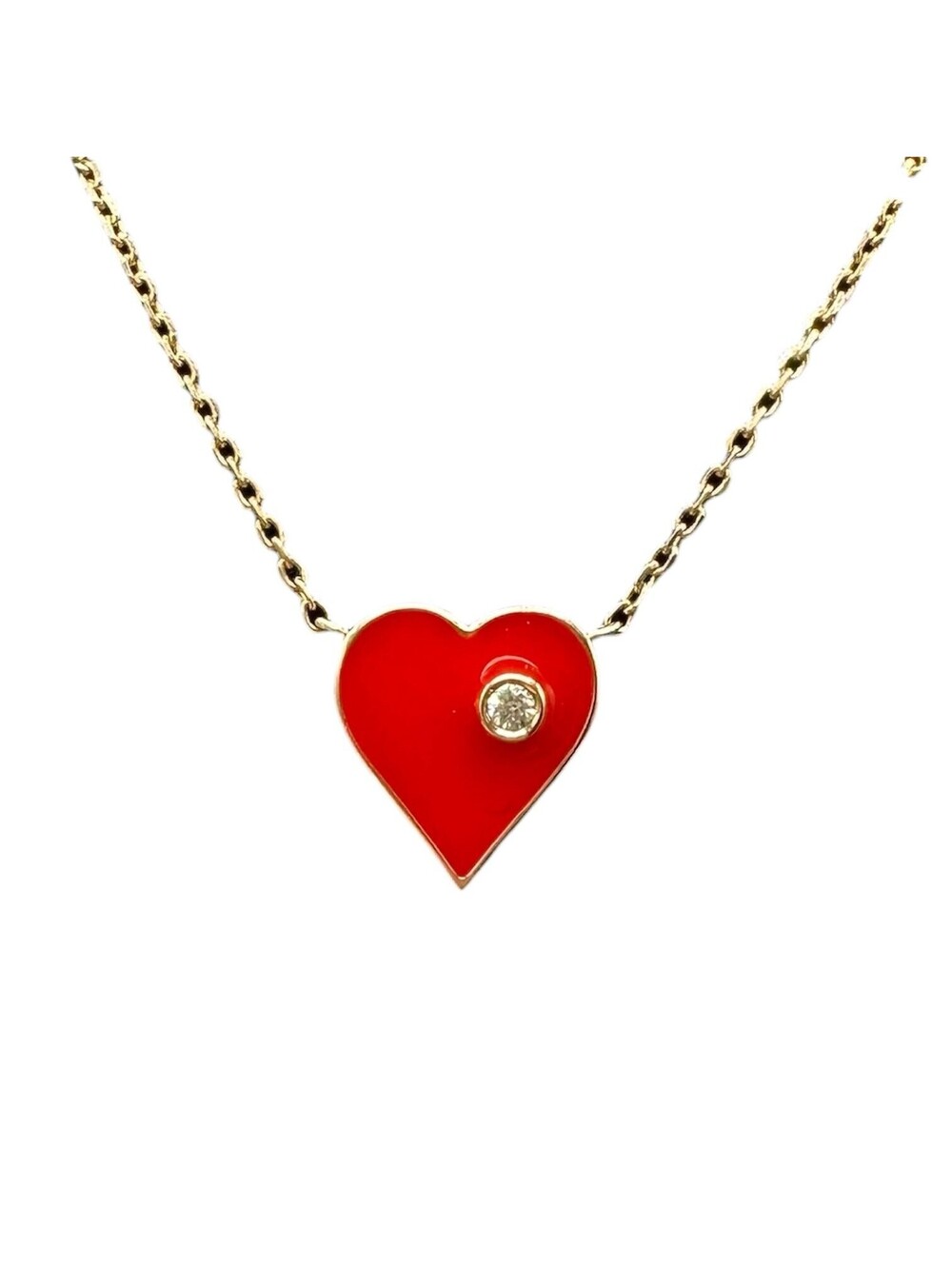 Designer Effy Diamond Enamel Heart Necklace 14kt Yellow Gold NWT